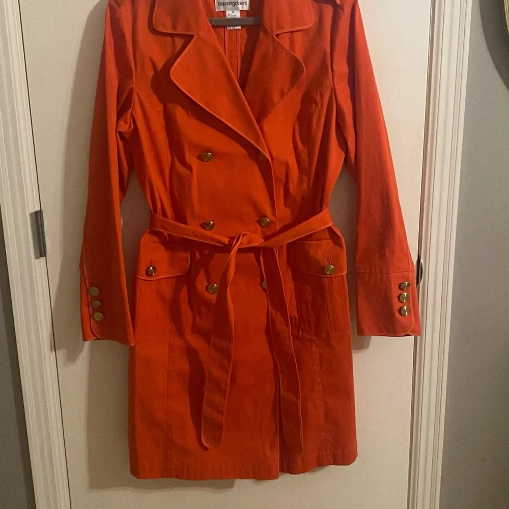 Bloomingdale's Vibrant Orange Trench Coat NWOT - Picture 1 of 7